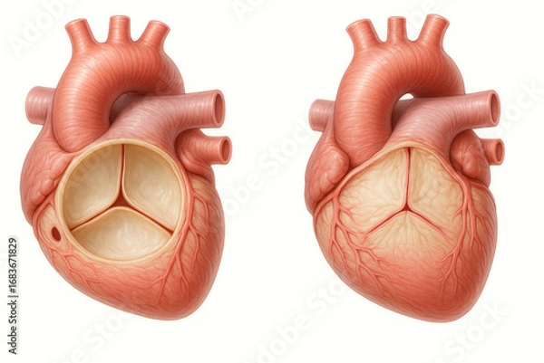 Fototapeta Human Heart Anatomy: Two Illustrations, Internal and External Views [Illustration]