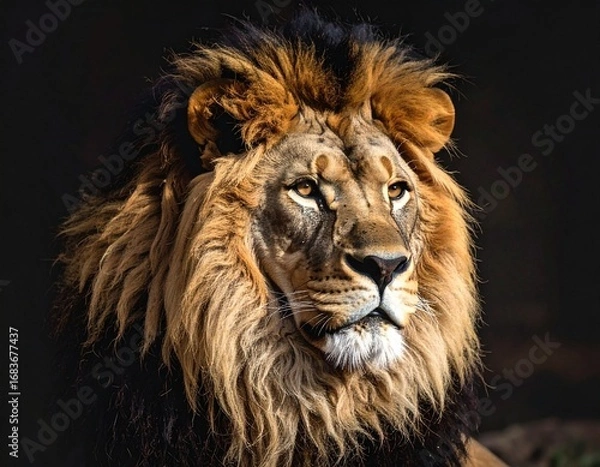 Fototapeta Majestic Lion in Dramatic Lighting with Striking Shadow