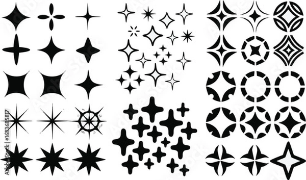 Fototapeta Abstract Black and White Geometric Symbols | Vector Stars, Circles, Crosses, Decorative Shapes, Modern Patterns for Graphic Design