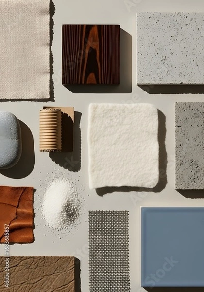 Fototapeta Materials moodboard showcasing various textures and colors for interior design project