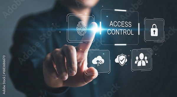 Fototapeta Person interacting with a digital interface for access control and security