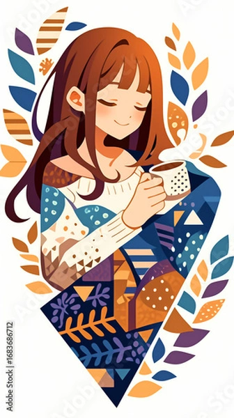 Obraz 休息をとる女の子。イラスト。デザイン。