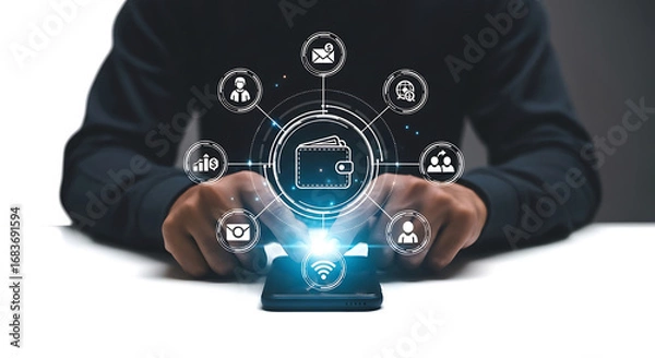 Fototapeta Digital wallet technology connecting financial services and user profiles