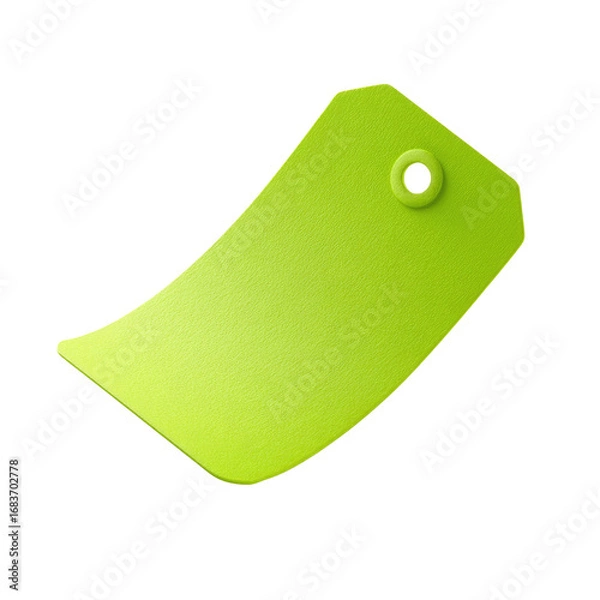 Fototapeta Bright lime green tag, slightly curved, with a small hole