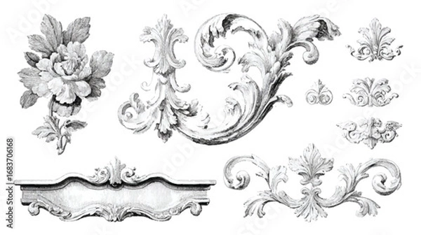 Fototapeta Detailed architectural ornaments collection in vintage engraved style for graphic design and decoration needs