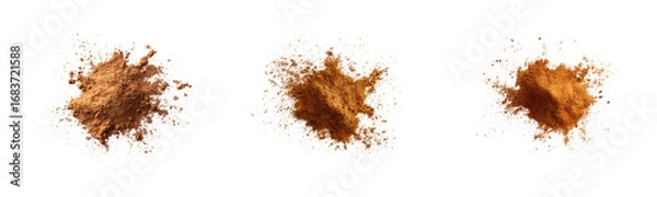 Fototapeta Spices in action powdered cocoa varieties on white surface PNG set, cut out, isolated on transparent background