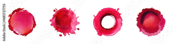 Fototapeta Wine glass stains PNG set, red wine circle marks, splash textures, isolated on transparent background, png