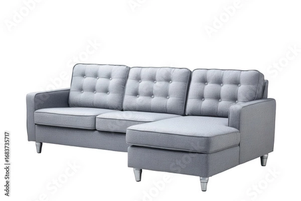 Fototapeta Modern gray tufted sectional sofa isolated on transparent background