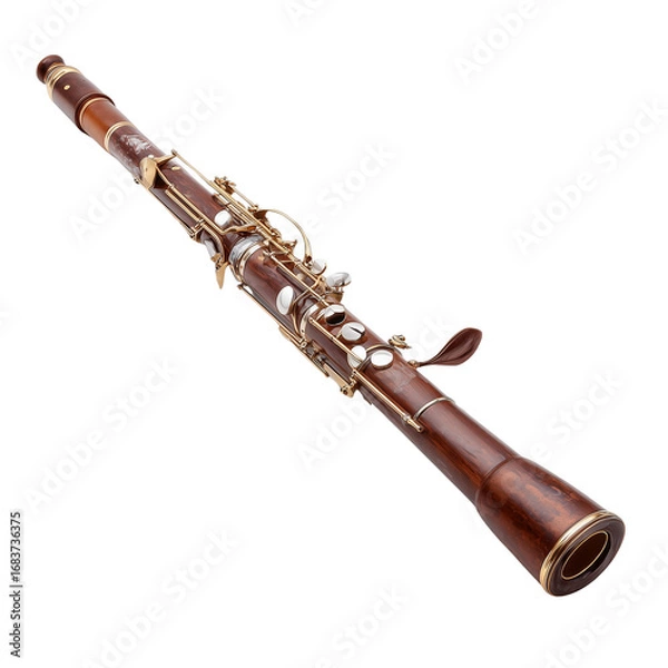 Obraz High-quality image of a beautiful smooth brown wood bassoon musical instrument detailed close-up transparent background
