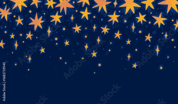 Fototapeta Falling stars on dark background. Vector illustration. Abstract magic cosmic sky. Hand drawn holiday template with place for text. Design for flyer, promotion, greeting card, invitation, mailing