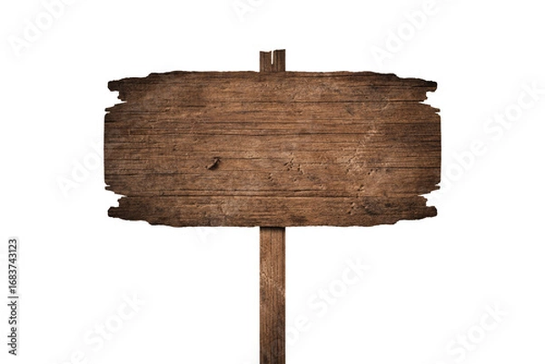 Fototapeta Wooden sign isolated on white background with clipping path