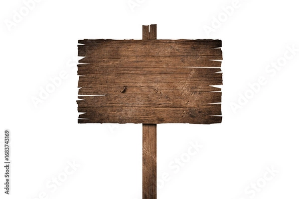 Fototapeta Wooden sign isolated on white background with clipping path
