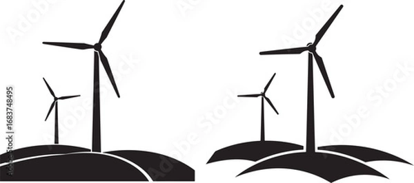 Obraz Wind turbines silhouette on white background isolated on white background