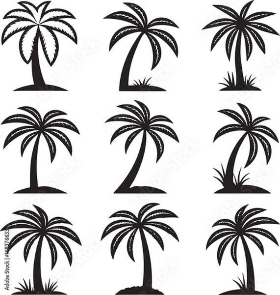 Obraz Collection of Palm Tree Silhouette Icons