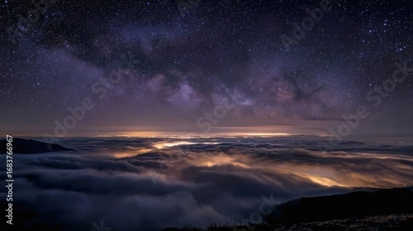 Fototapeta Starry night above clouds