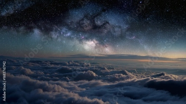 Obraz Starry night above clouds