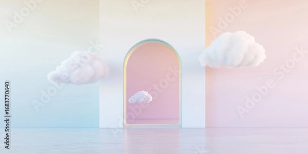 Fototapeta Minimalist Room with Archway and Clouds