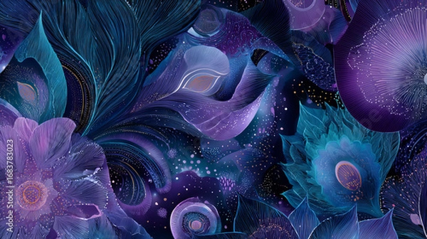 Fototapeta Abstract fractal patterns and shapes. Infinite universe..Mysterious psychedelic relaxation pattern. Dynamic flowing natural forms. Sacred geometry.Mystical spirals.