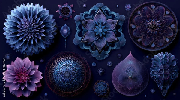 Fototapeta Abstract fractal patterns and shapes. Flowers and spirals