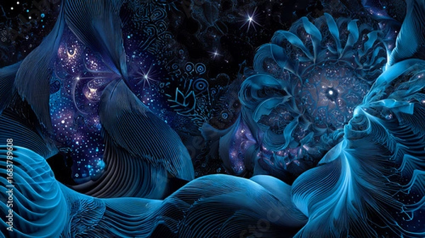 Fototapeta Abstract fractal patterns and shapes. Infinite universe.Mysterious psychedelic relaxation pattern. Dynamic flowing natural forms. Sacred geometry.Mystical branches and waves . 3D render.