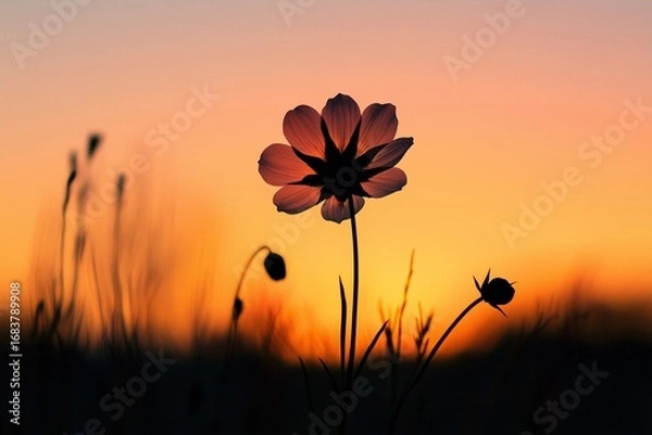 Obraz Silhouette of a Flower at Sunset