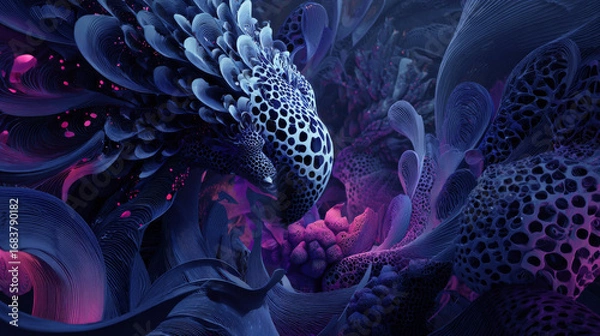 Fototapeta Abstract fractal patterns and shapes. Infinite universe.Mysterious psychedelic relaxation pattern. Dynamic flowing natural forms. Sacred geometry.Mystical spirals. 3D render.