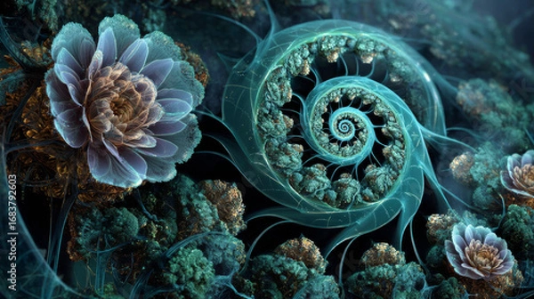 Fototapeta Abstract fractal patterns and shapes. Flowers and spirals