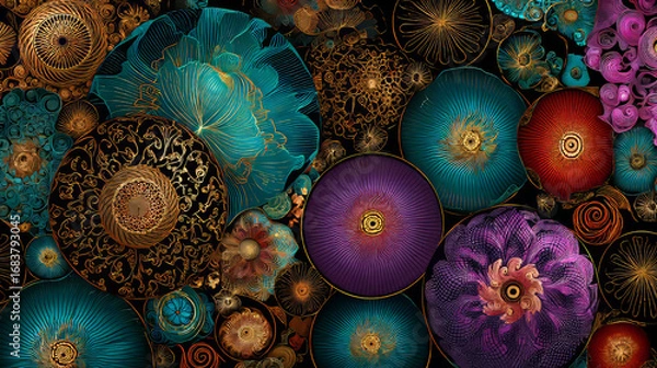 Fototapeta Abstract fractal patterns and shapes. Flowers and spirals