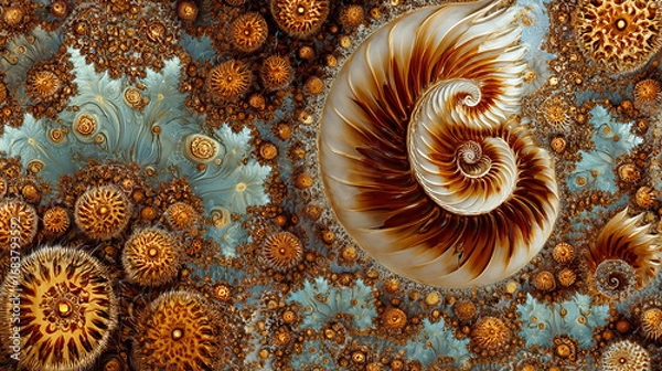 Fototapeta Abstract fractal patterns and shapes. Dynamic flowing natural forms. Flowers and spirals