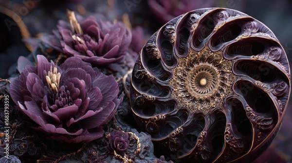 Fototapeta Abstract fractal patterns and shapes. Dynamic flowing natural forms. Flowers and spirals