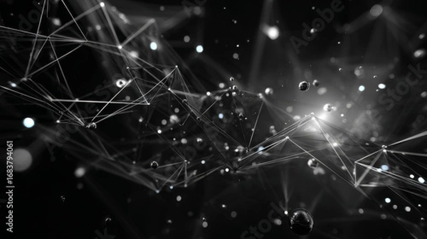 Fototapeta Cyberspace landscape grid.Abstract  landscape background. Abstract polygonal space low poly dark background with connecting dots and lines. Connection structure. 3d rendering. 3d technology.