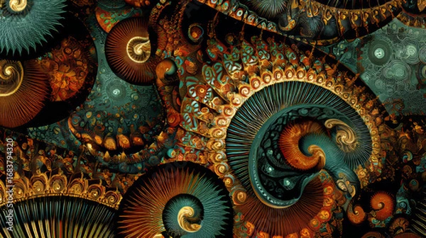 Fototapeta Abstract fractal patterns and shapes. Dynamic flowing natural forms. Flowers and spirals. Mysterious psychedelic relaxation pattern. 