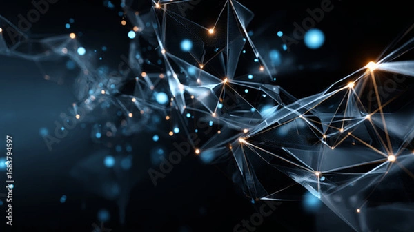 Fototapeta Cyberspace landscape grid.Abstract  landscape background. Abstract polygonal space low poly dark background with connecting dots and lines. Connection structure. 3d rendering. 3d technology.