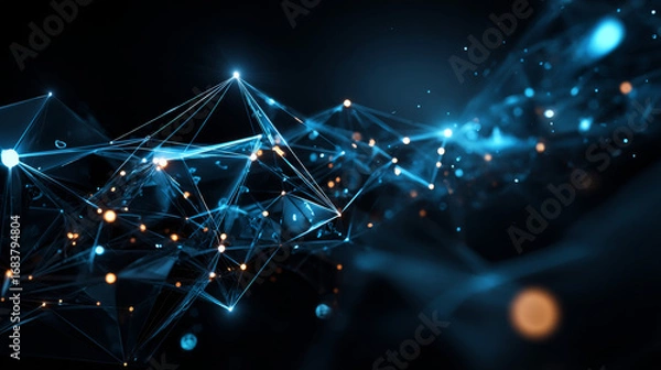 Fototapeta Cyberspace landscape grid.Abstract  landscape background. Abstract polygonal space low poly dark background with connecting dots and lines. Connection structure. 3d rendering. 3d technology.