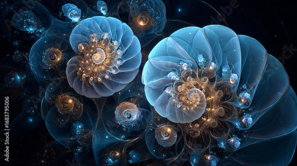 Fototapeta Abstract fractal patterns and shapes. Dynamic flowing natural forms. Flowers and spirals