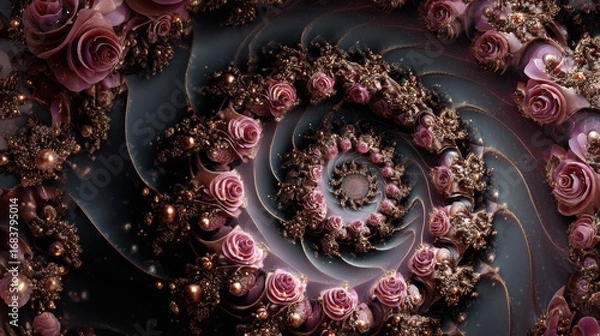 Fototapeta Abstract fractal patterns and shapes. Dynamic flowing natural forms. Flowers and spirals
