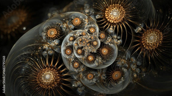 Fototapeta Abstract fractal patterns and shapes. Dynamic flowing natural forms. Flowers and spirals