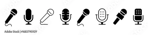 Fototapeta Microphone flat and line icon set. Vector