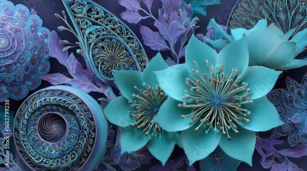 Fototapeta Abstract fractal patterns and shapes. Dynamic flowing natural forms. Flowers and spirals