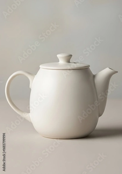Obraz Elegant Creamy White Ceramic Teapot with Neutral Backdrop and Soft Lighting