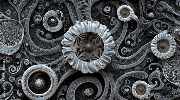 Fototapeta Abstract fractal patterns and shapes. Dynamic flowing natural forms. Flowers and spirals. Mysterious psychedelic relaxation pattern. 