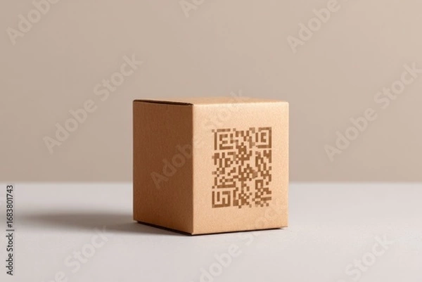 Fototapeta Stylish brown box featuring unique QR code design on smooth surf