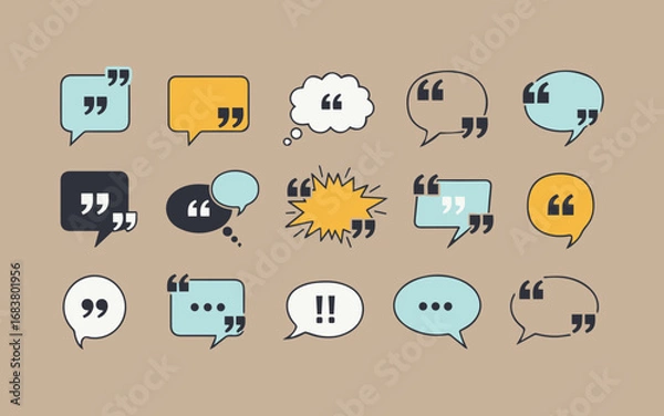 Fototapeta Collection of diverse speech bubbles with quotation marks in various fun styles