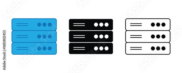 Obraz Server Rack Icons for Data Center, Cloud Computing, and Storage Solutions – Vector Illustration on White Background