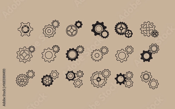 Fototapeta Collection of intricate steampunk gears and cogs in a vintage industrial design