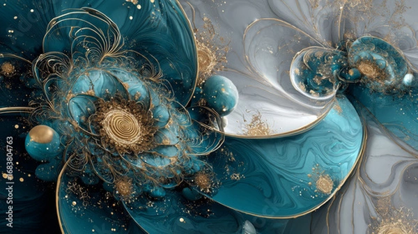 Fototapeta Beautiful abstract background. Abstract ocean- ART.  Marble texture. Fractal art. 3D Render.