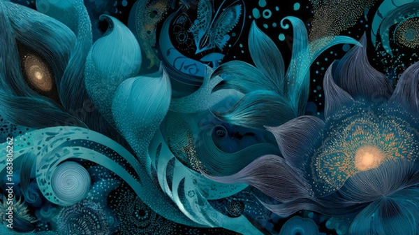 Fototapeta Abstract fractal patterns and shapes. Infinite universe..Mysterious psychedelic relaxation pattern. Dynamic flowing natural forms. Sacred geometry.Mystical spirals.