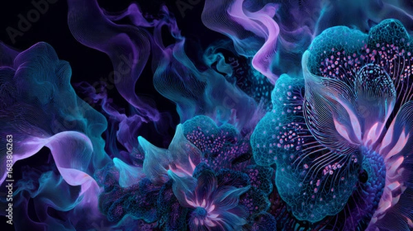 Fototapeta Abstract fractal patterns and shapes. Infinite universe..Mysterious psychedelic relaxation pattern. Dynamic flowing natural forms. Sacred geometry.Mystical spirals.