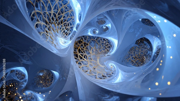 Fototapeta Abstract fractal patterns and shapes. Infinite universe.Mysterious psychedelic relaxation pattern. Dynamic flowing natural forms. Sacred geometry.Mystical spirals. 3D render.