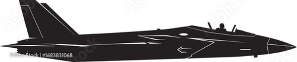 Fototapeta Stylized black silhouette of an F14 Tomcat fighter jet in a static side profile view showing its iconic twin tails and cockpit